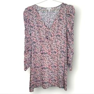 Leith Floral Multicolor V-Neck Dress Size Large Pink Puff Shoulder Mini